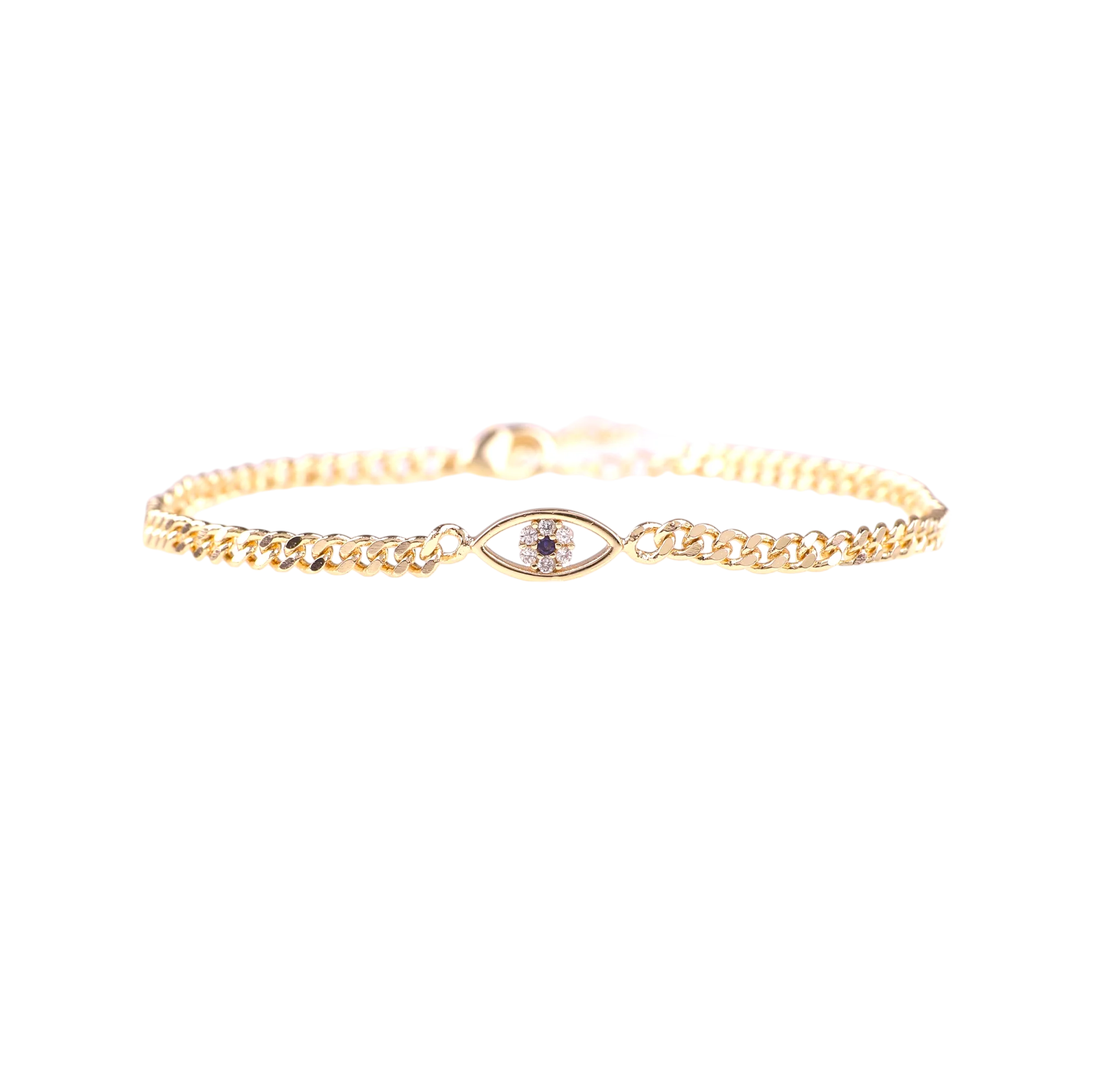 Dainty Cuban Link Chain Evil Eye Bracelet - Image 5