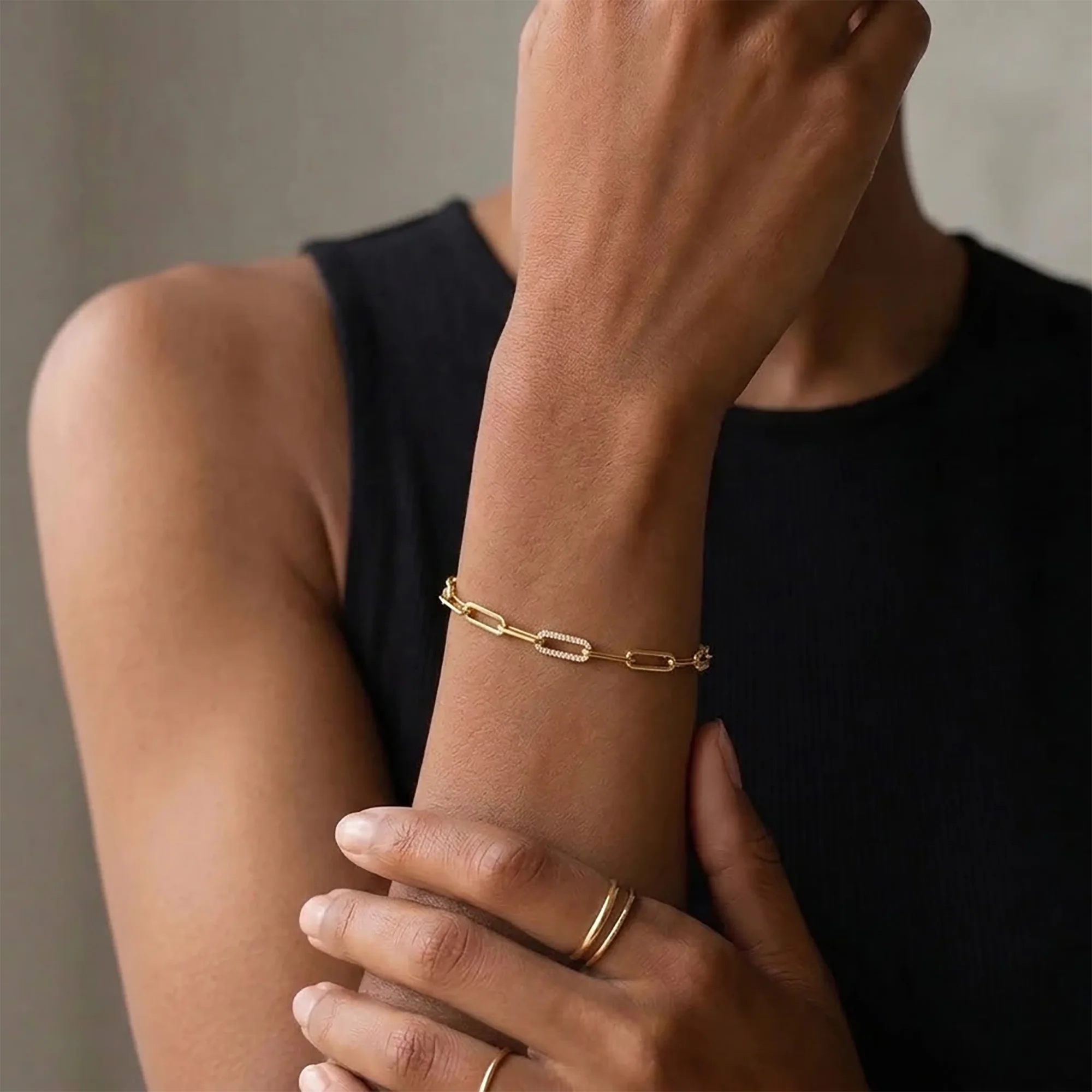 Dainty Pave Paperclip Chain Bracelet - Image 3