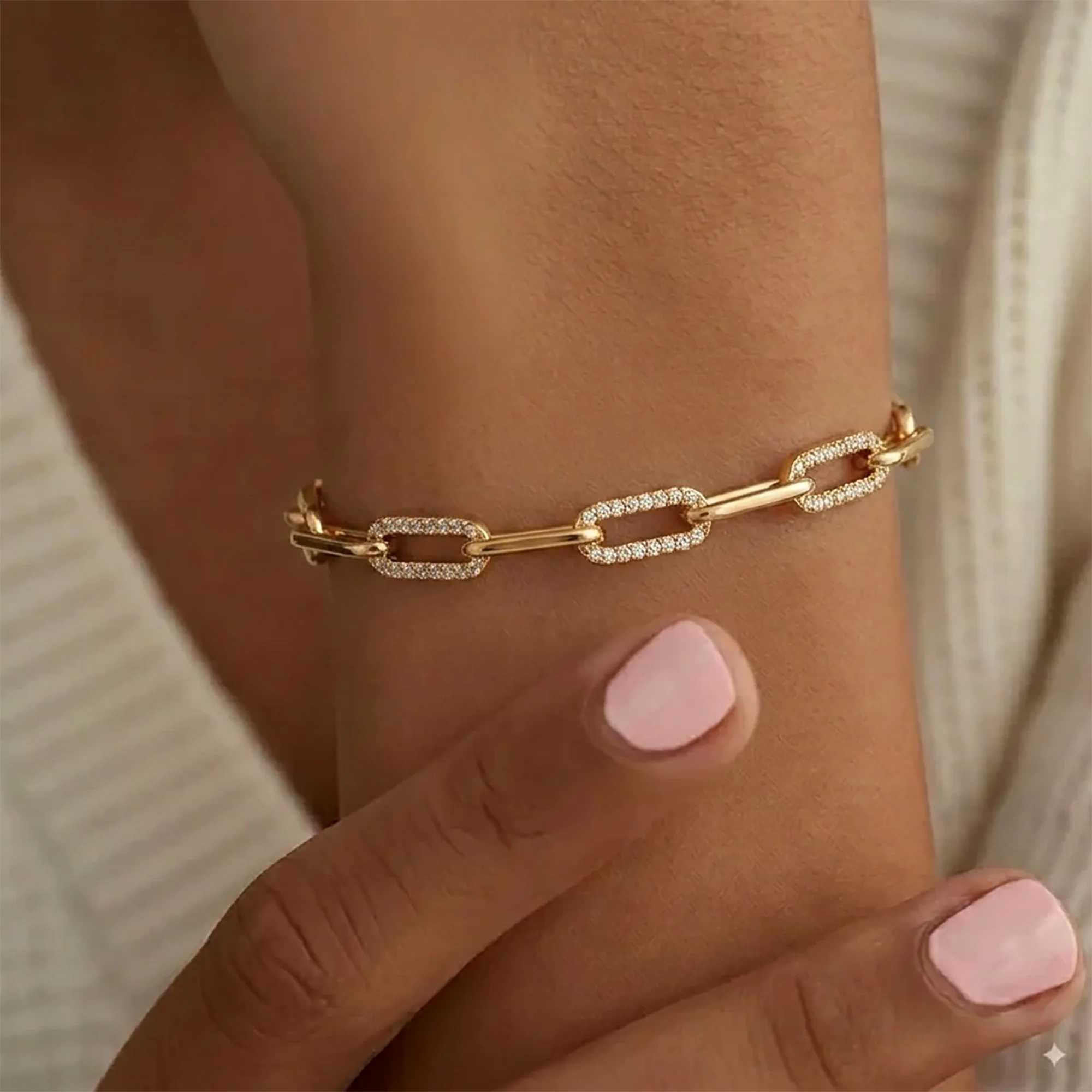 Dainty Pave Paperclip Chain Bracelet - Image 4