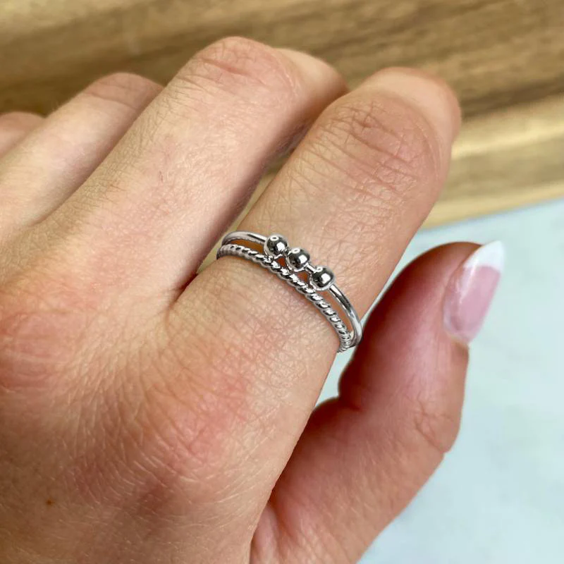 Dainty Stackable Beaded Fidget Ring Set - Image 12