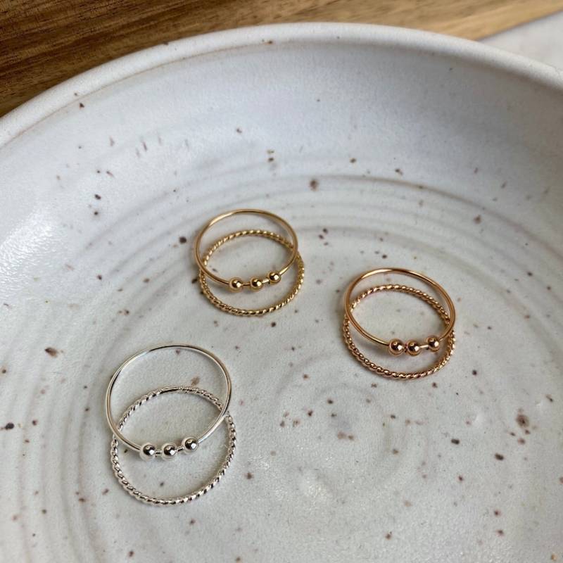 Dainty Stackable Beaded Fidget Ring Set - Image 8