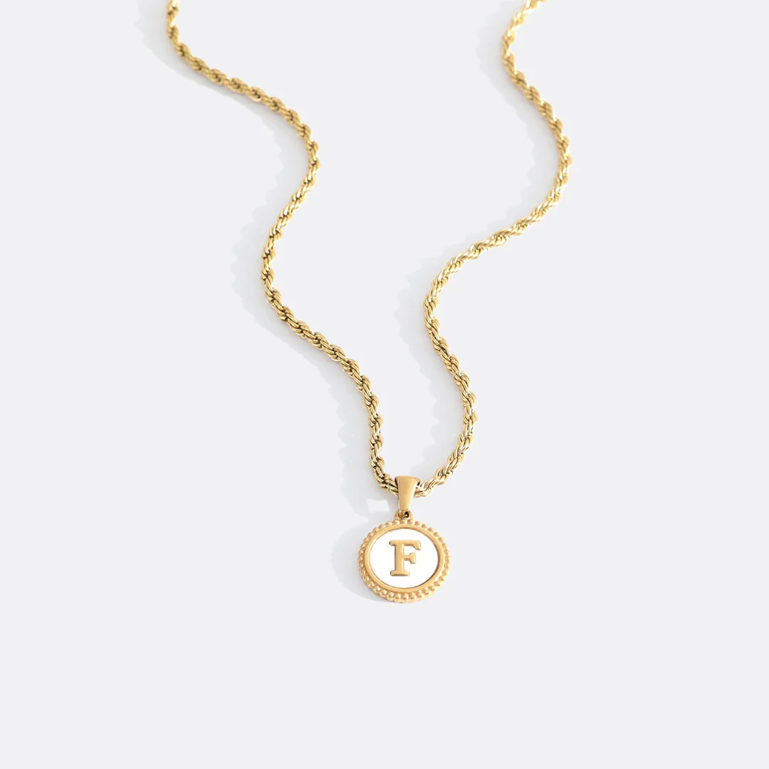 Mother of Pearl Disc Letter Necklace with Rope Chain - Image 10