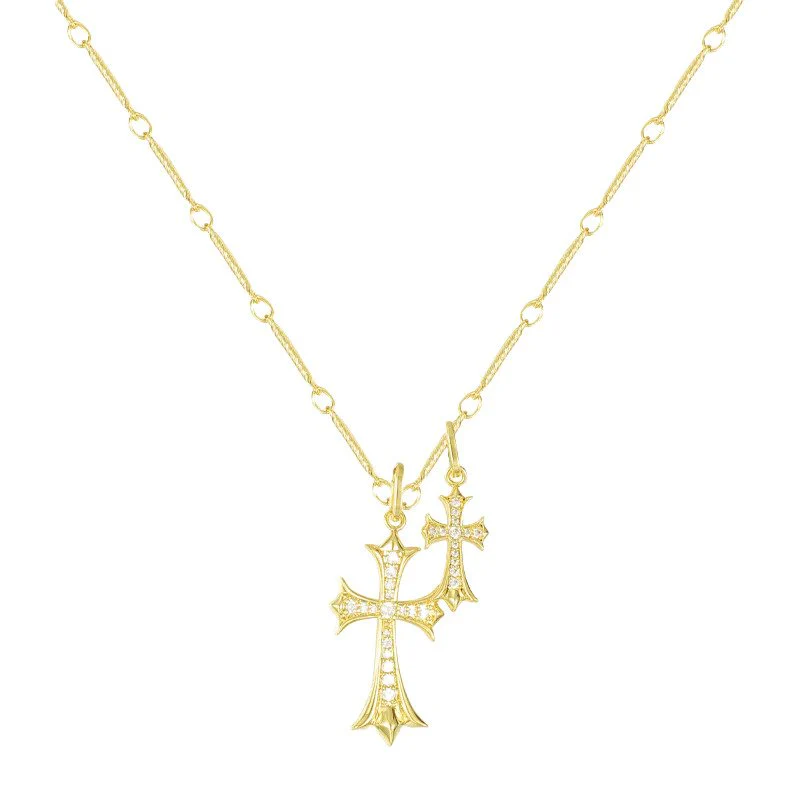 Double Cross Pendant Necklace - Image 4