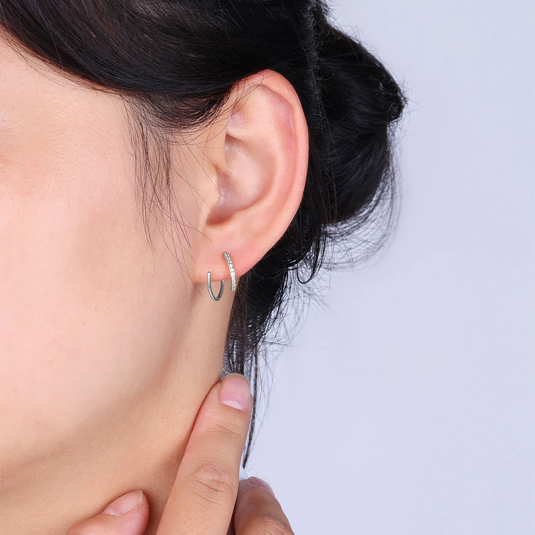Double Loop Huggie Hoop Earrings - Image 10