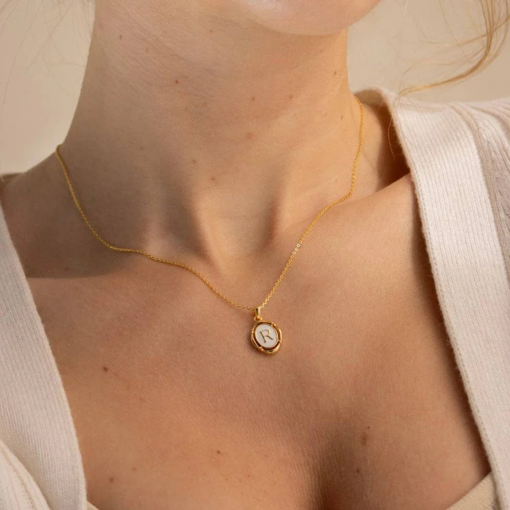 Enamel Initial Pendant Necklace - Image 3