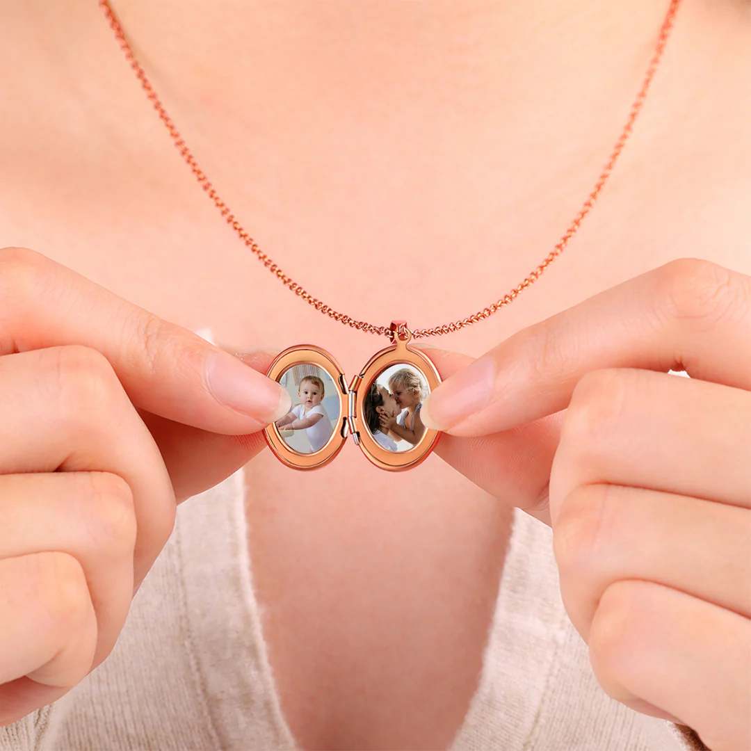 Engraved Oval Photo Locket Necklace - Image 26