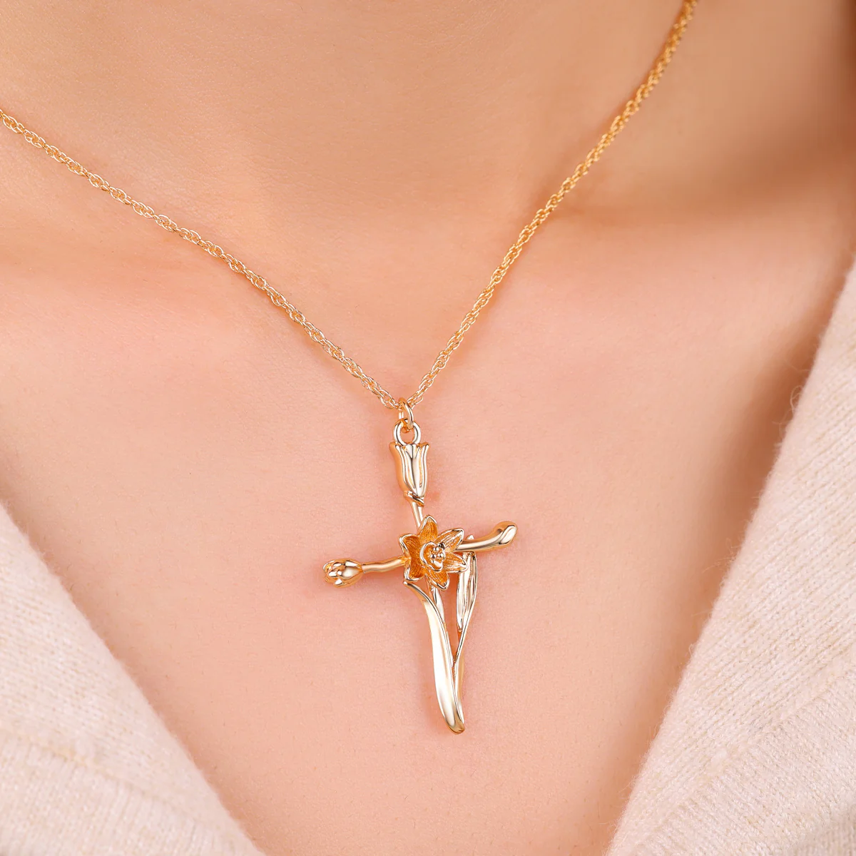 Floral Cross Pendant Necklace - Image 6