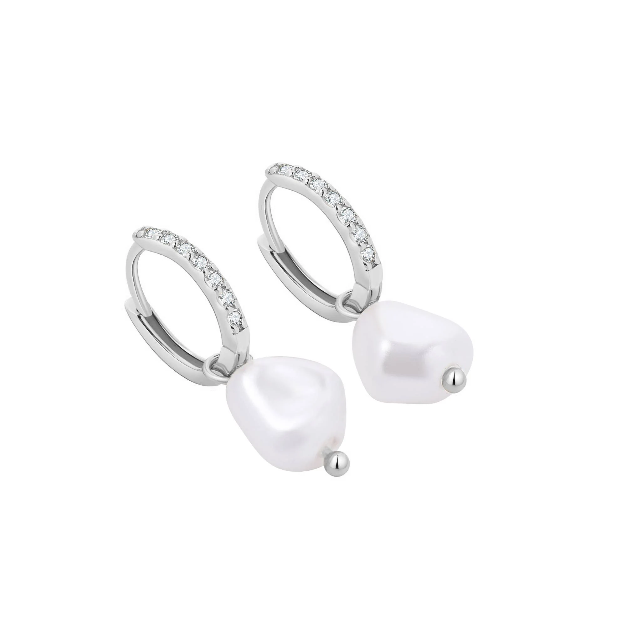 Freshwater Pearl Drop Pave Huggie Earrings - Image 12