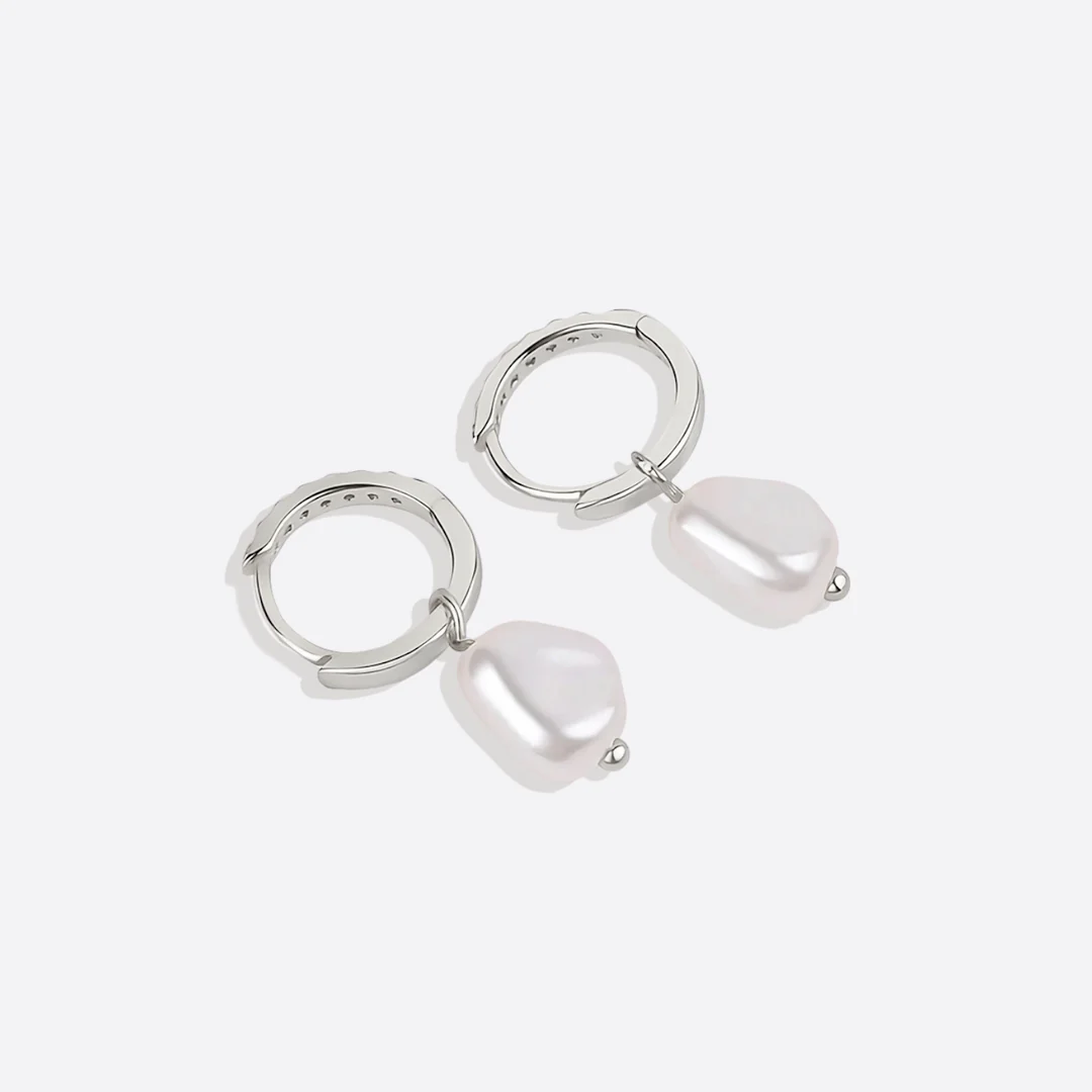 Freshwater Pearl Drop Pave Huggie Earrings - Image 14