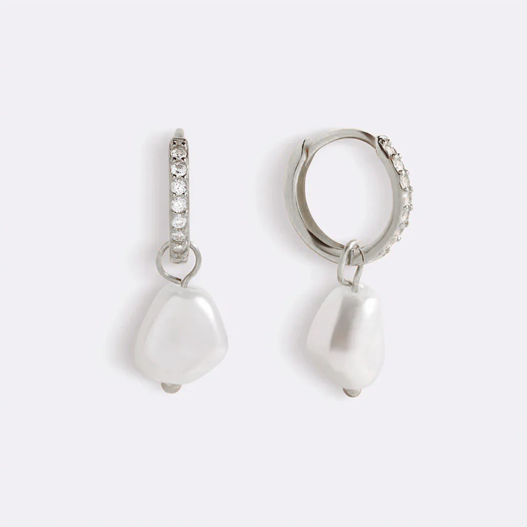 Freshwater Pearl Drop Pave Huggie Earrings - Image 19