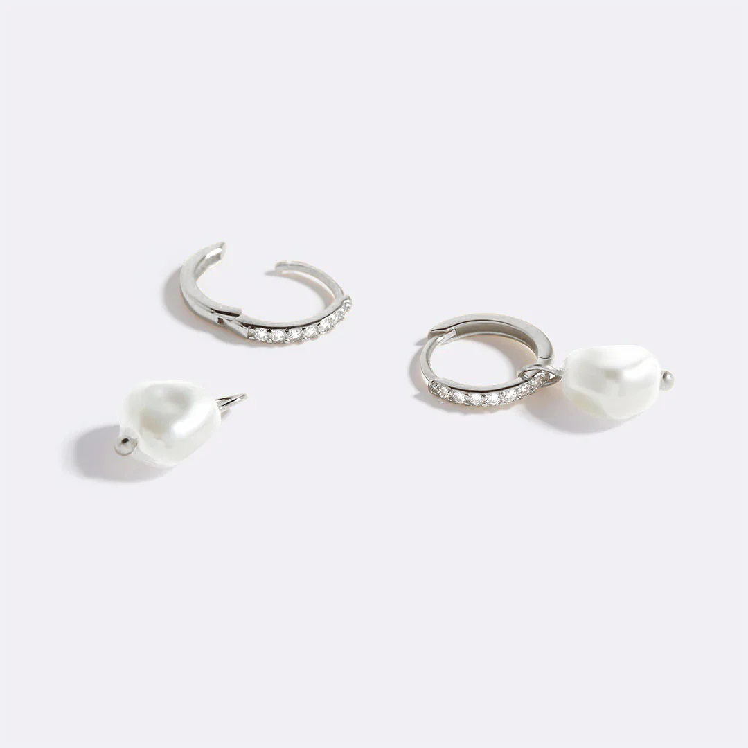 Freshwater Pearl Drop Pave Huggie Earrings - Image 20