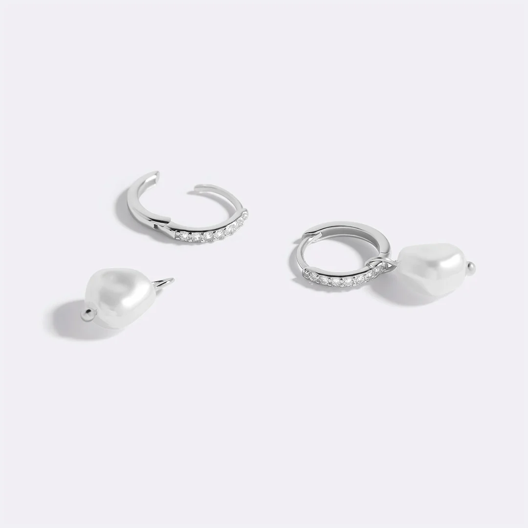 Freshwater Pearl Drop Pave Huggie Earrings - Image 24