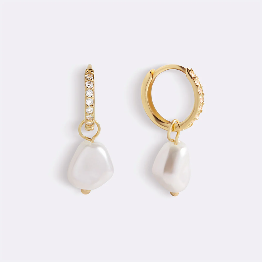 Freshwater Pearl Drop Pave Huggie Earrings - Image 3