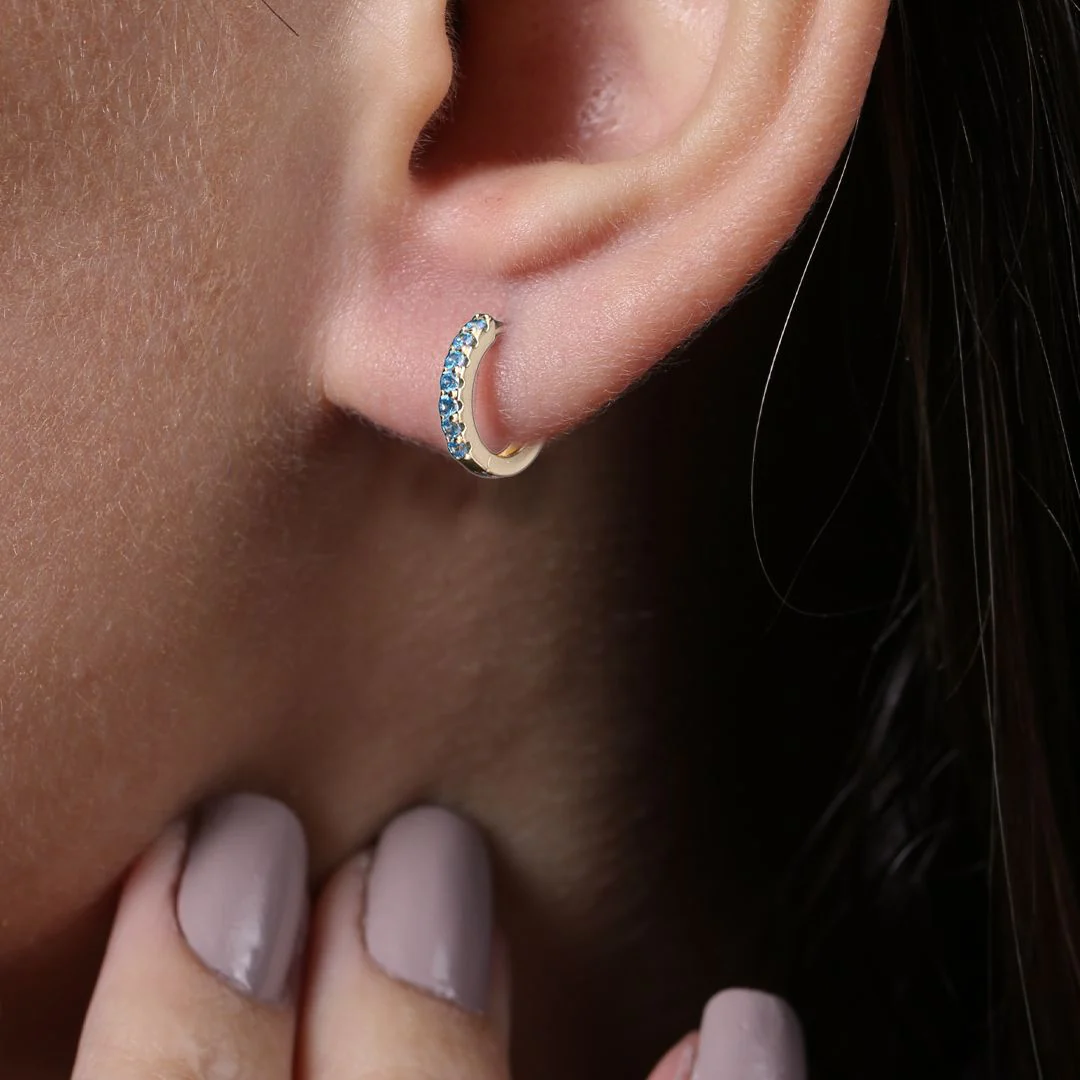 Gemstone Sleeper Huggie Hoop Earrings - Image 3