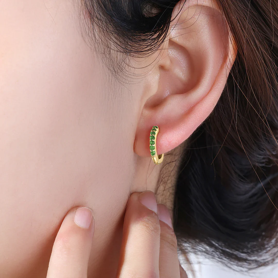 Gemstone Sleeper Huggie Hoop Earrings - Image 49