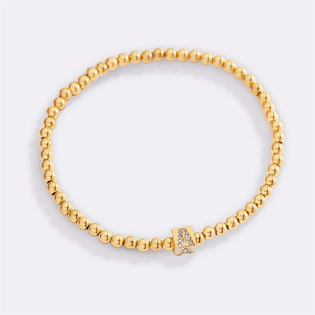 Gold Beaded Block Initial Bracelet - Image 2
