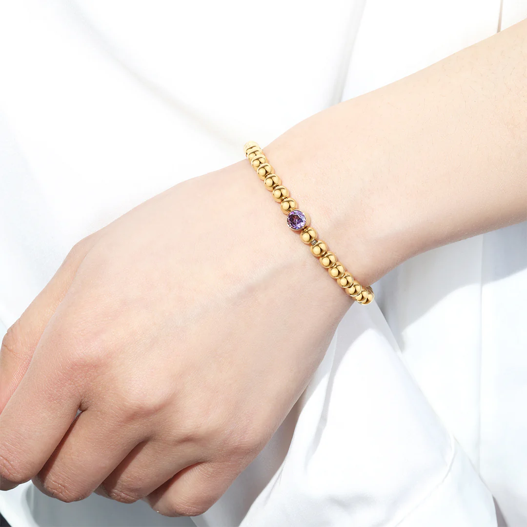 Gold Beaded Bubble Birthstone Bracelet - Image 5