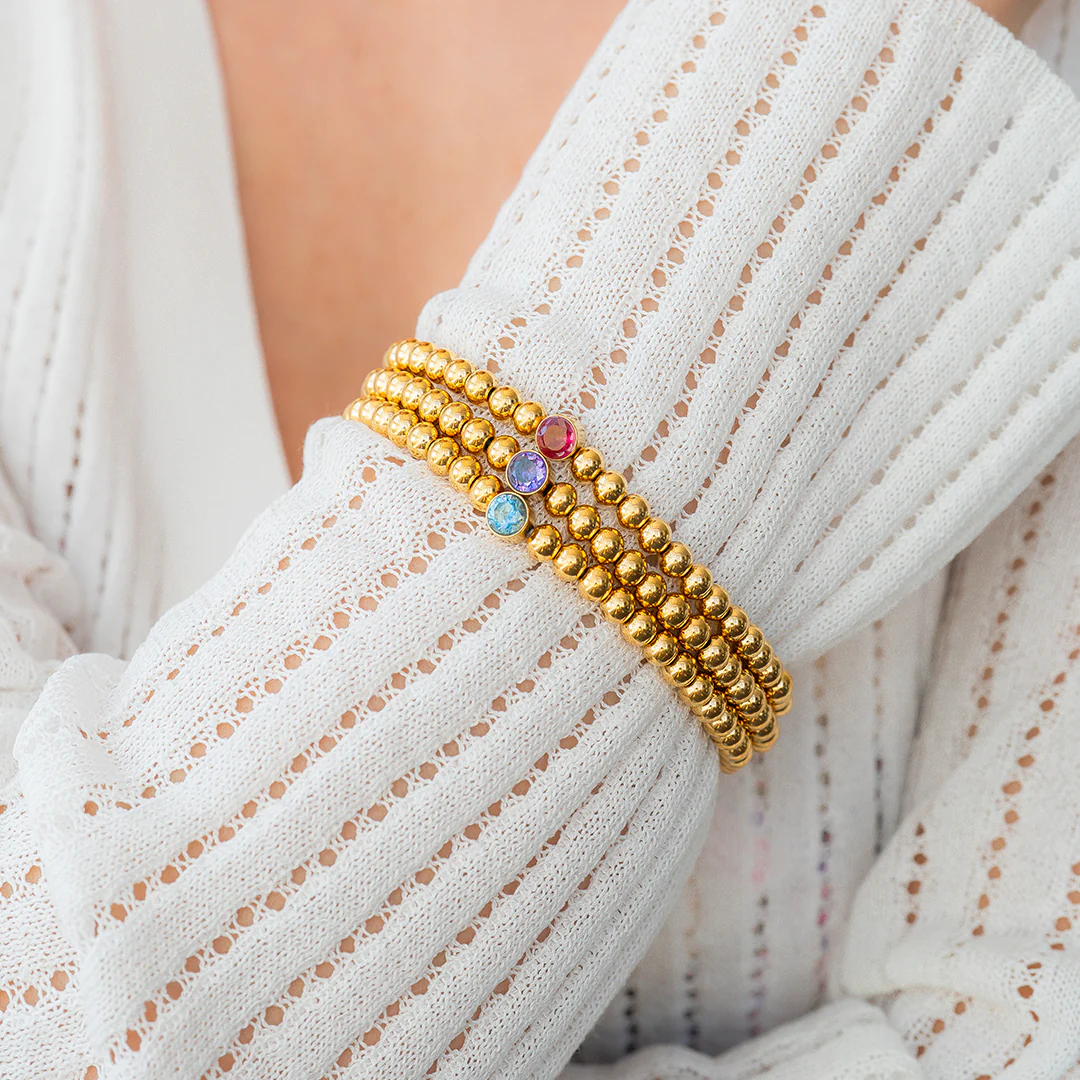 Gold Beaded Bubble Birthstone Bracelet - Image 78