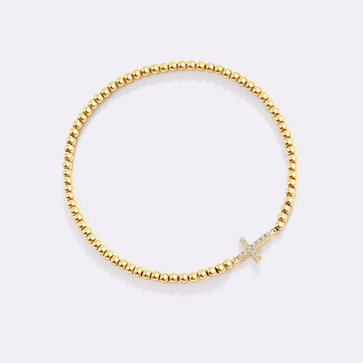 Gold Beaded Cross Stretch Bracelet - Image 10
