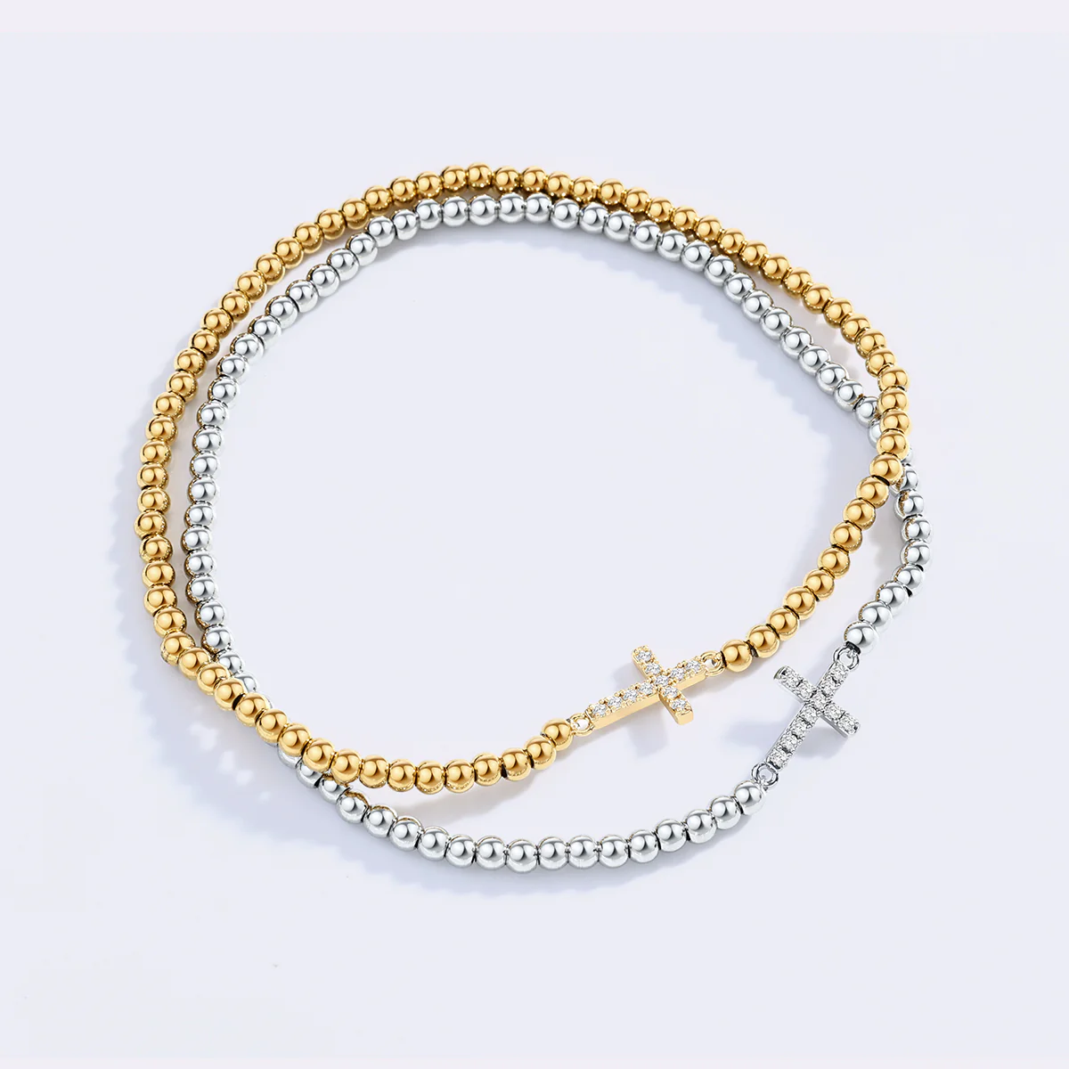 Gold Beaded Cross Stretch Bracelet - Image 11