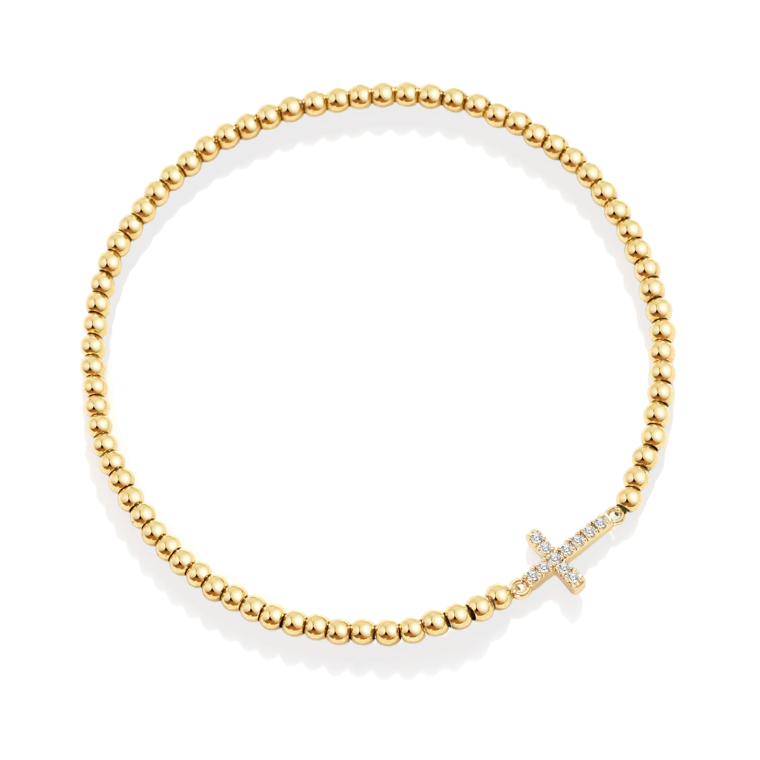Gold Beaded Cross Stretch Bracelet - Image 13
