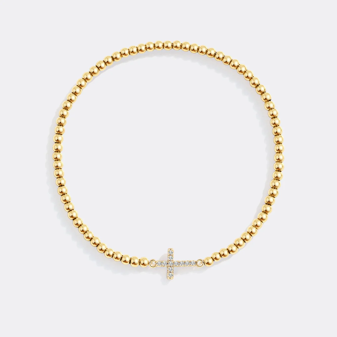 Gold Beaded Cross Stretch Bracelet - Image 17