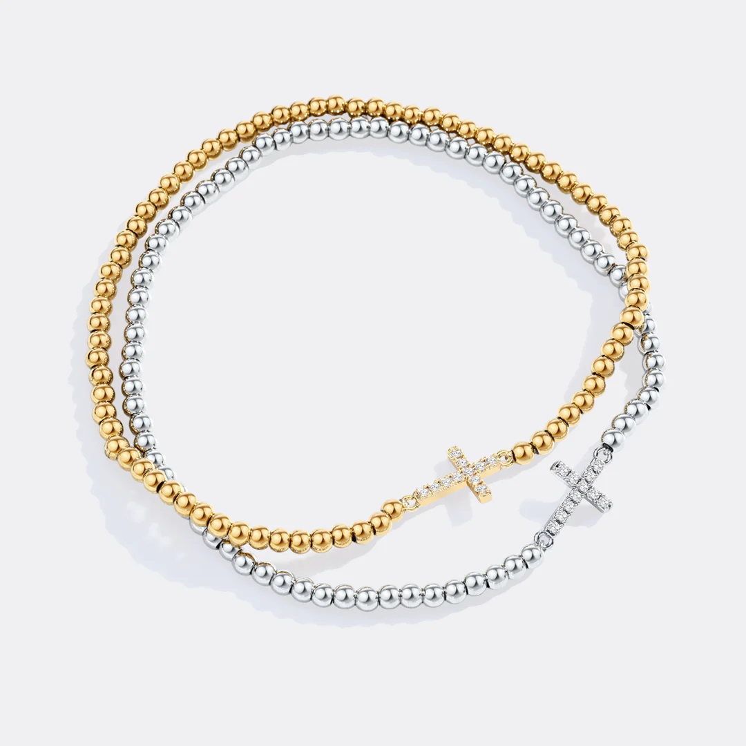 Gold Beaded Cross Stretch Bracelet - Image 18