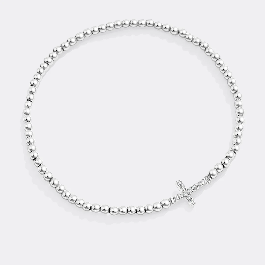 Gold Beaded Cross Stretch Bracelet - Image 19