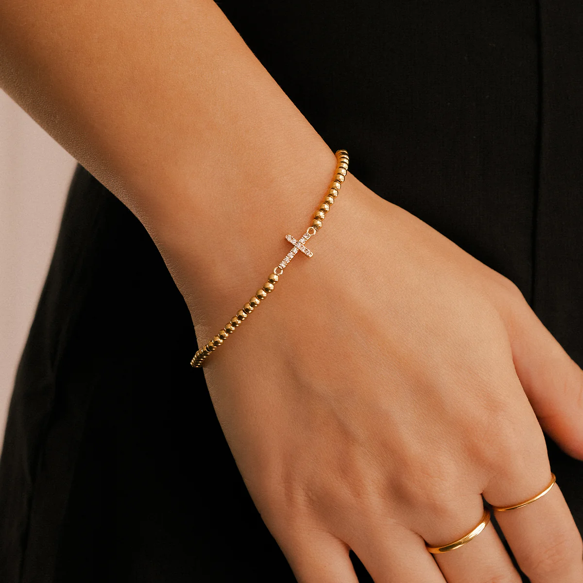 Gold Beaded Cross Stretch Bracelet - Image 9