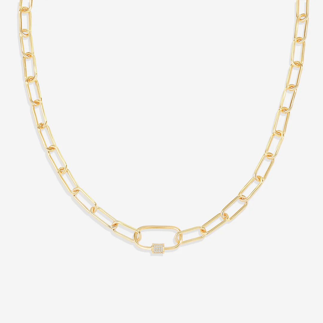Link Chain Necklace with Pave Carabiner Clasp - Image 10