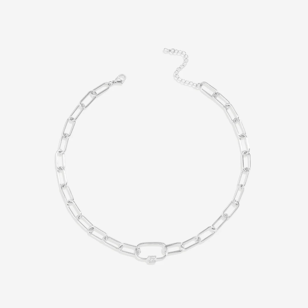 Link Chain Necklace with Pave Carabiner Clasp - Image 13
