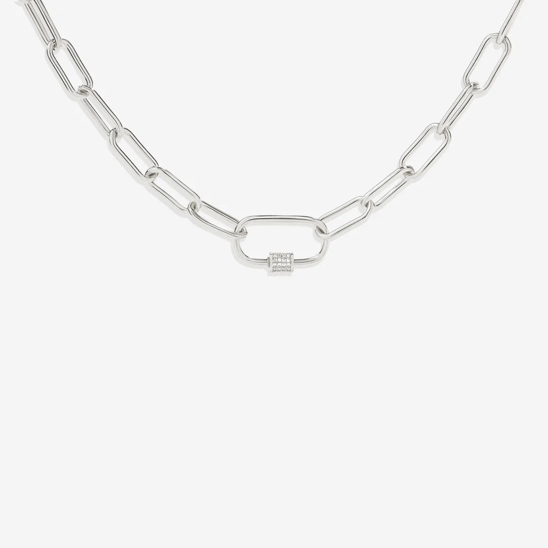 Link Chain Necklace with Pave Carabiner Clasp - Image 14