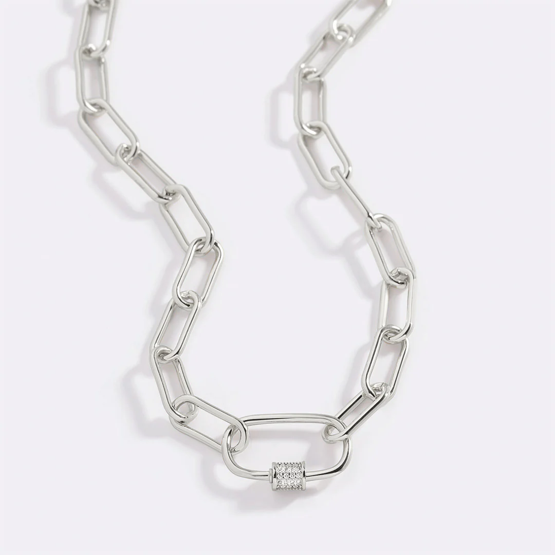 Link Chain Necklace with Pave Carabiner Clasp - Image 17