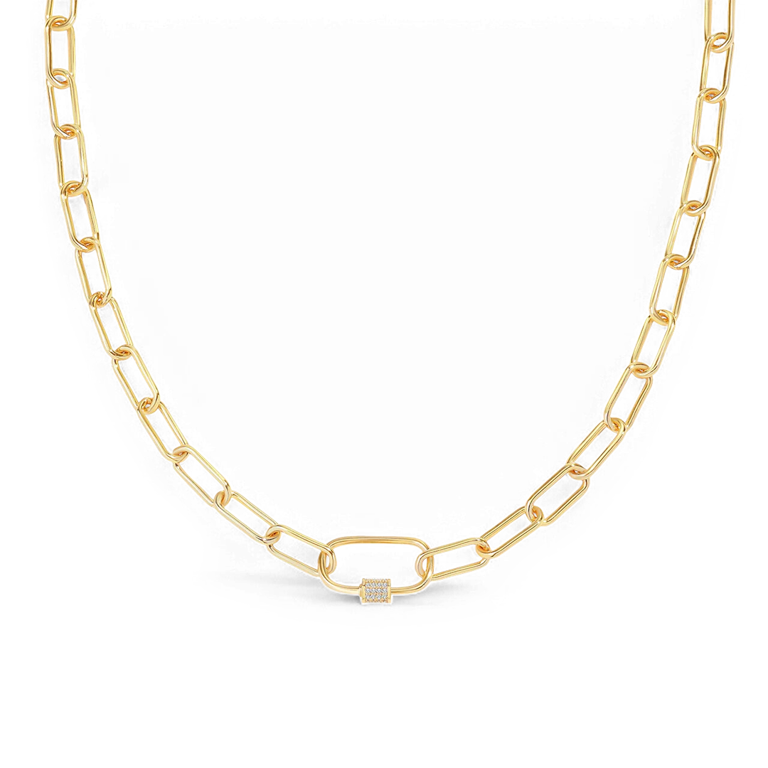 Link Chain Necklace with Pave Carabiner Clasp - Image 3