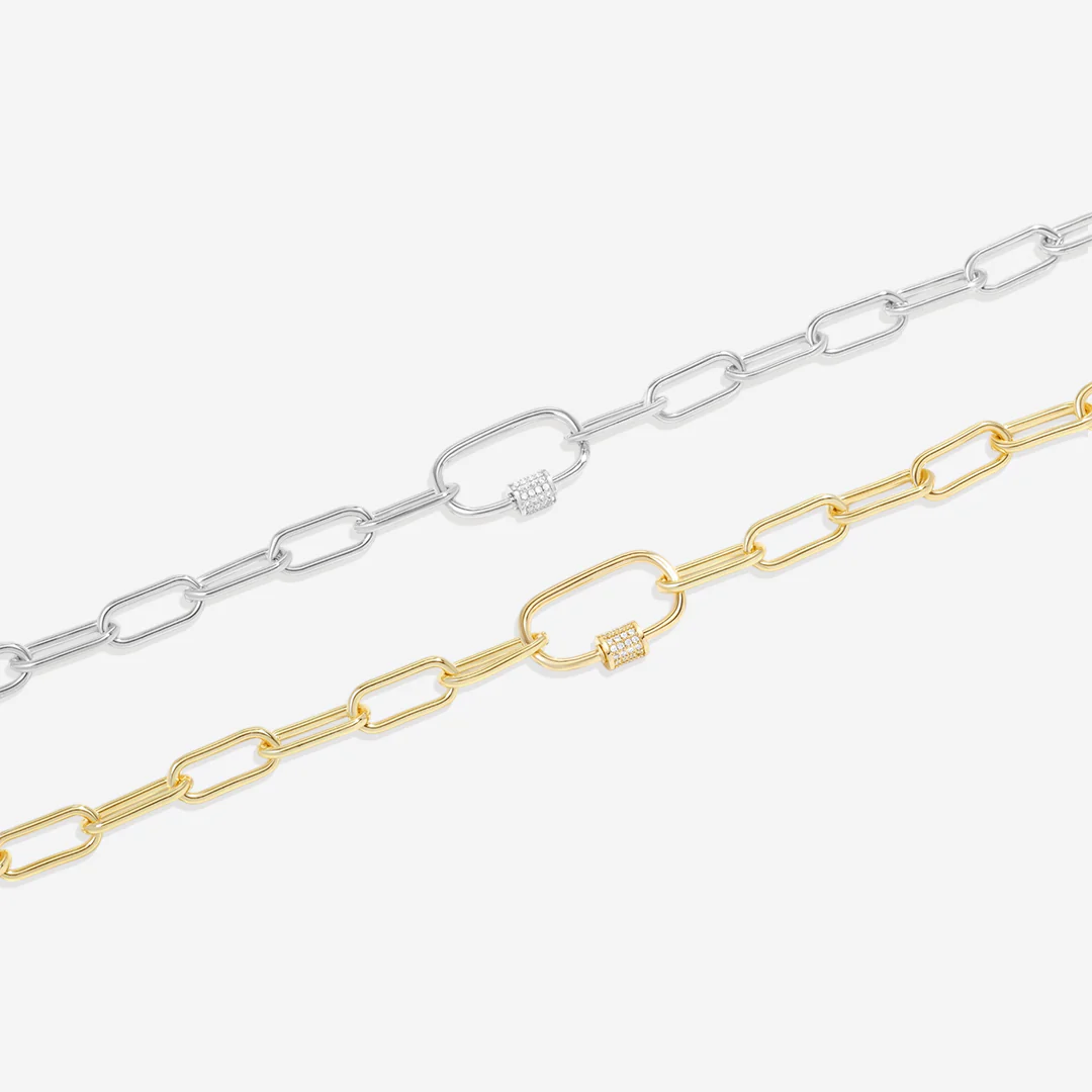Link Chain Necklace with Pave Carabiner Clasp - Image 6