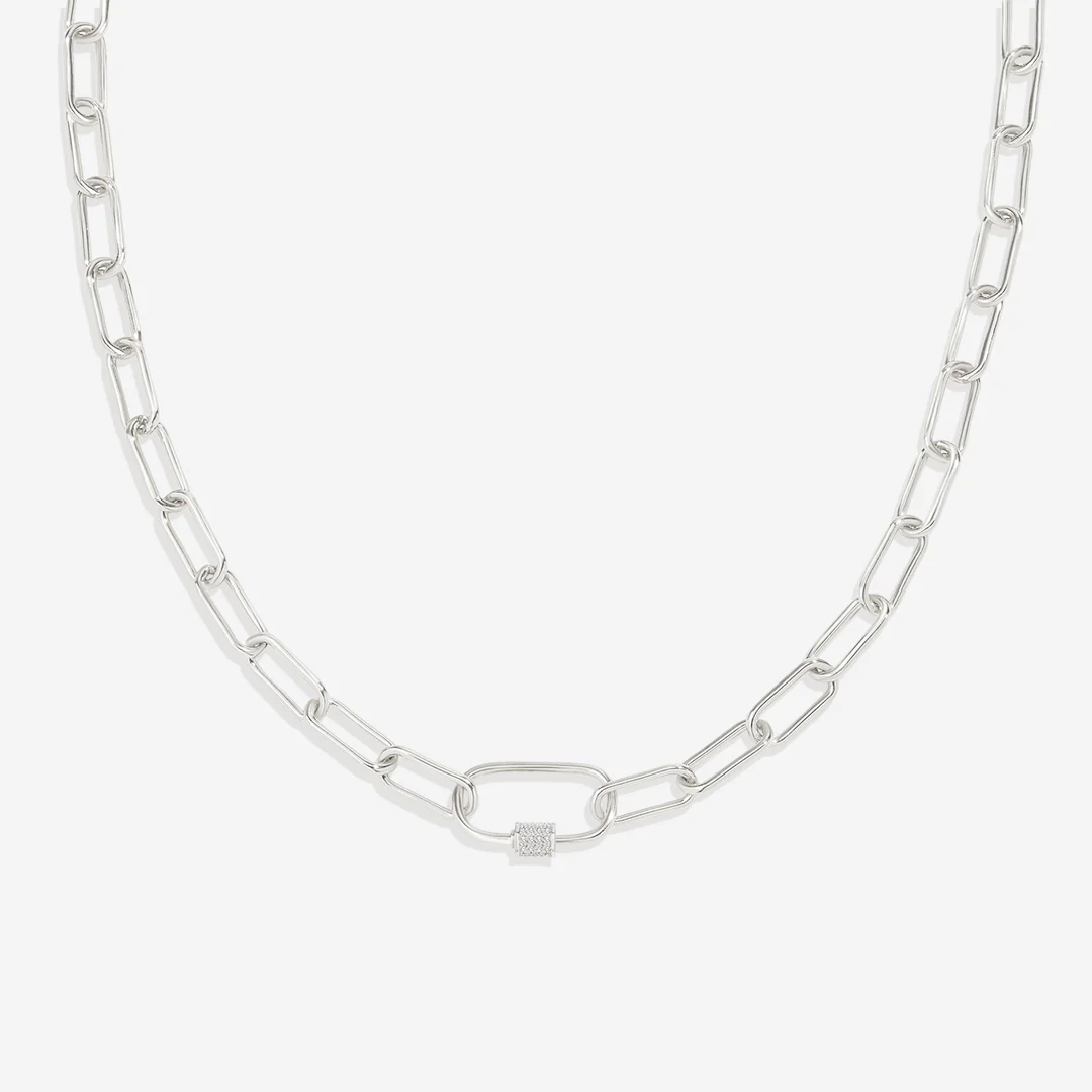 Link Chain Necklace with Pave Carabiner Clasp - Image 9