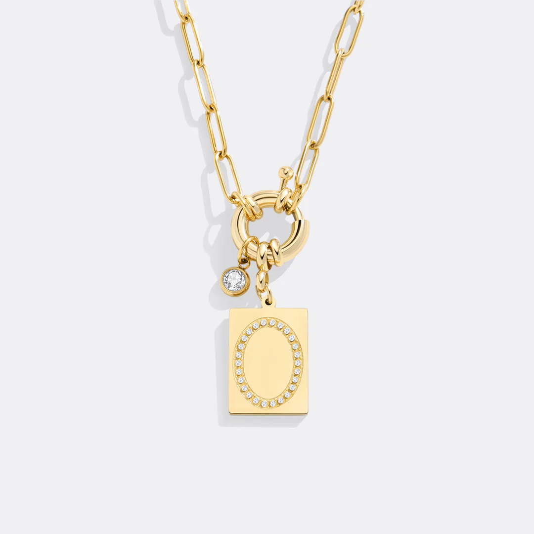 Gold Pave Initial Pendant Necklace with Paperclip Chain - Image 12
