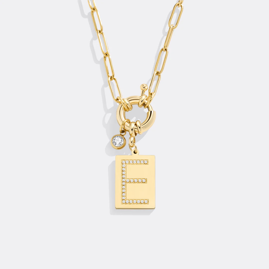 Gold Pave Initial Pendant Necklace with Paperclip Chain - Image 20