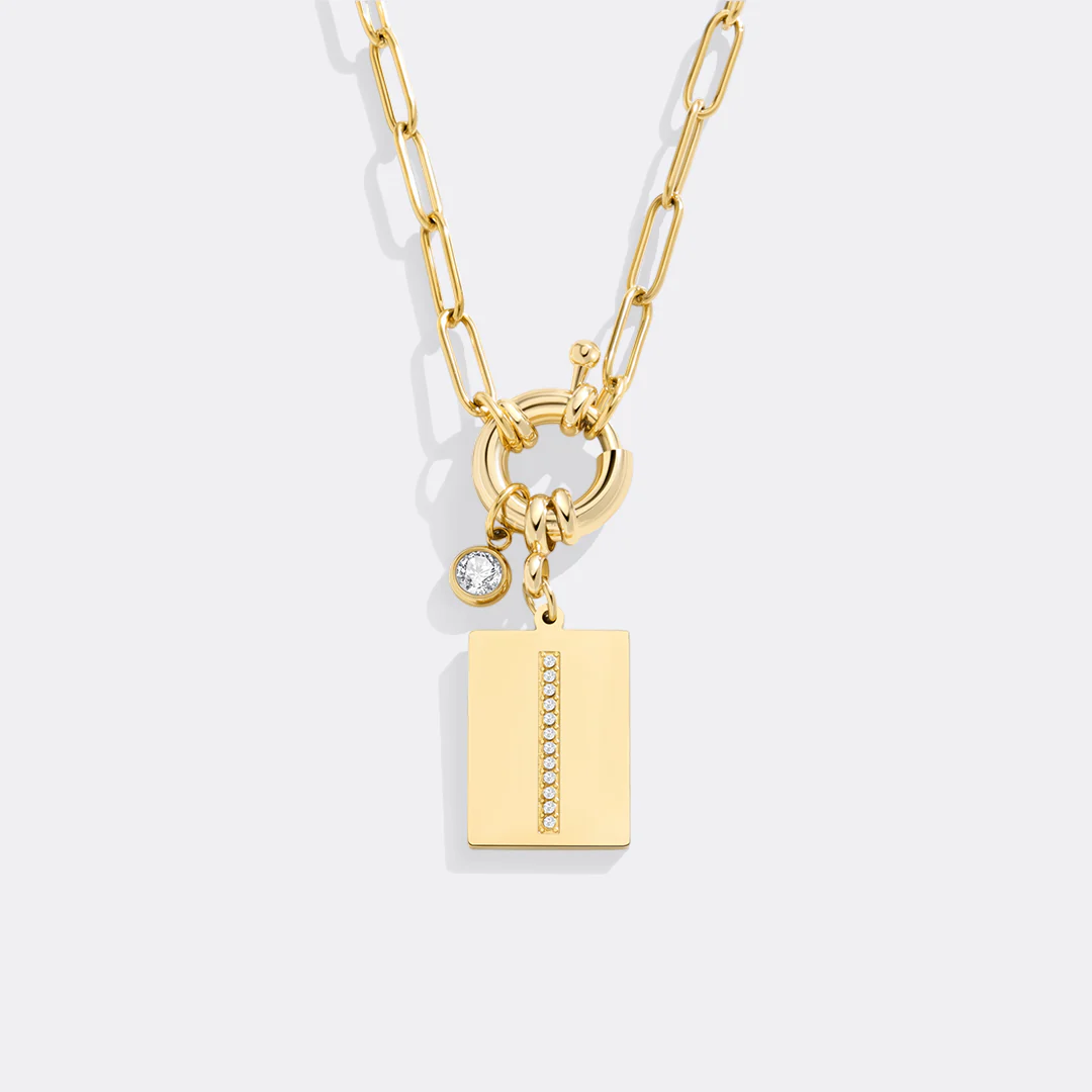 Gold Pave Initial Pendant Necklace with Paperclip Chain - Image 23