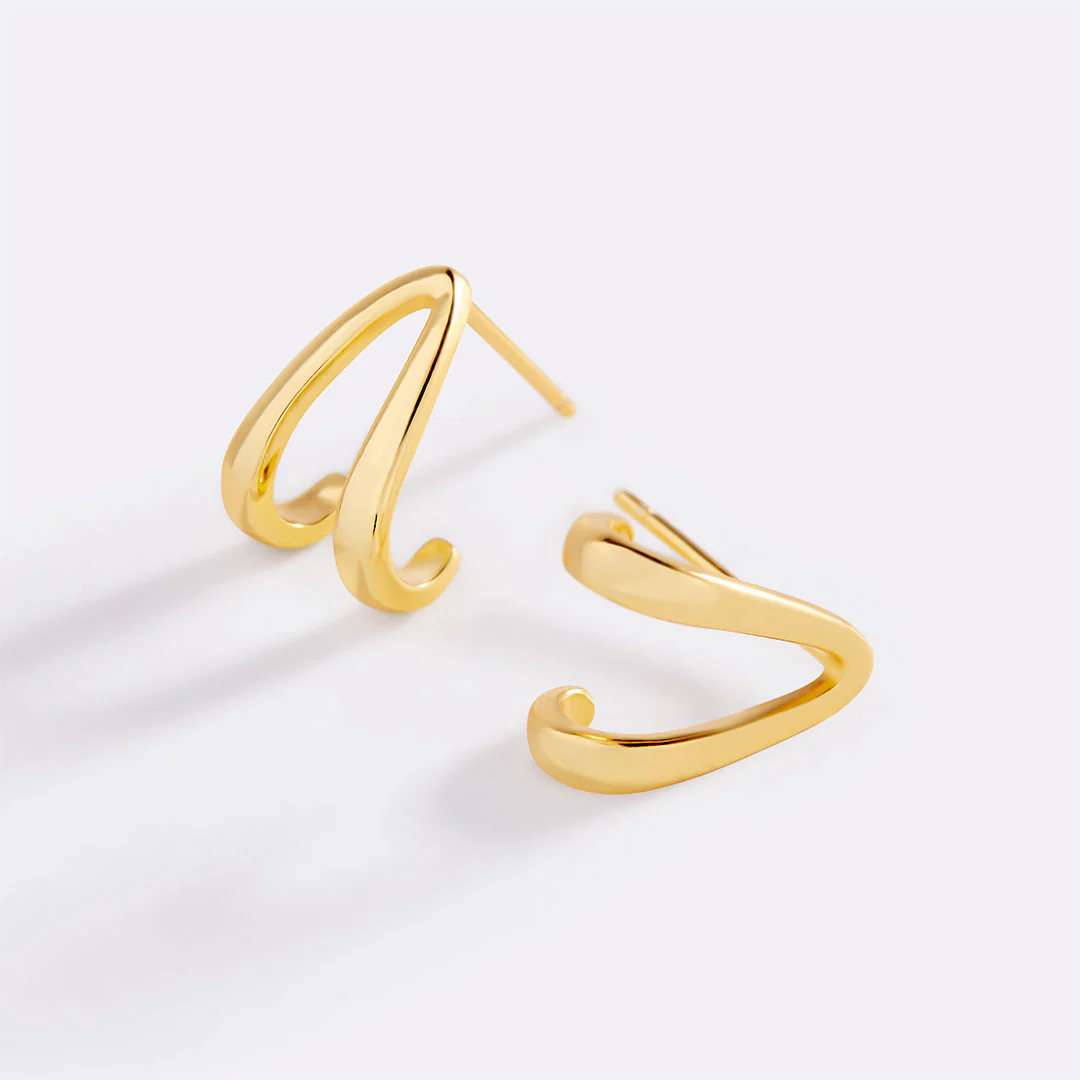Gold Wishbone Huggie Earrings - Image 10