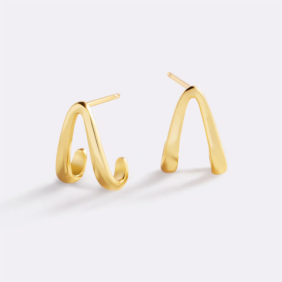 Gold Wishbone Huggie Earrings - Image 9