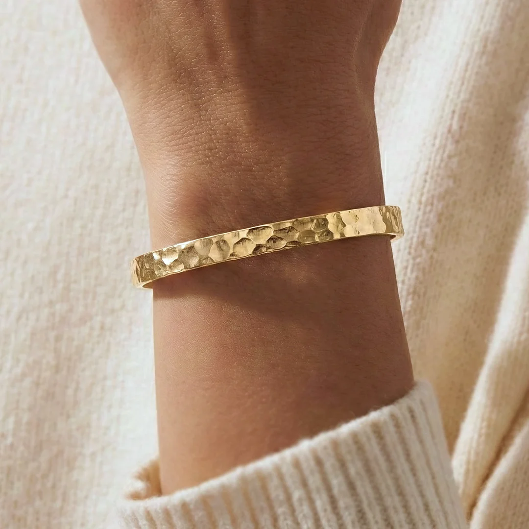 Hammered Gold Cuff Bracelet - Image 8