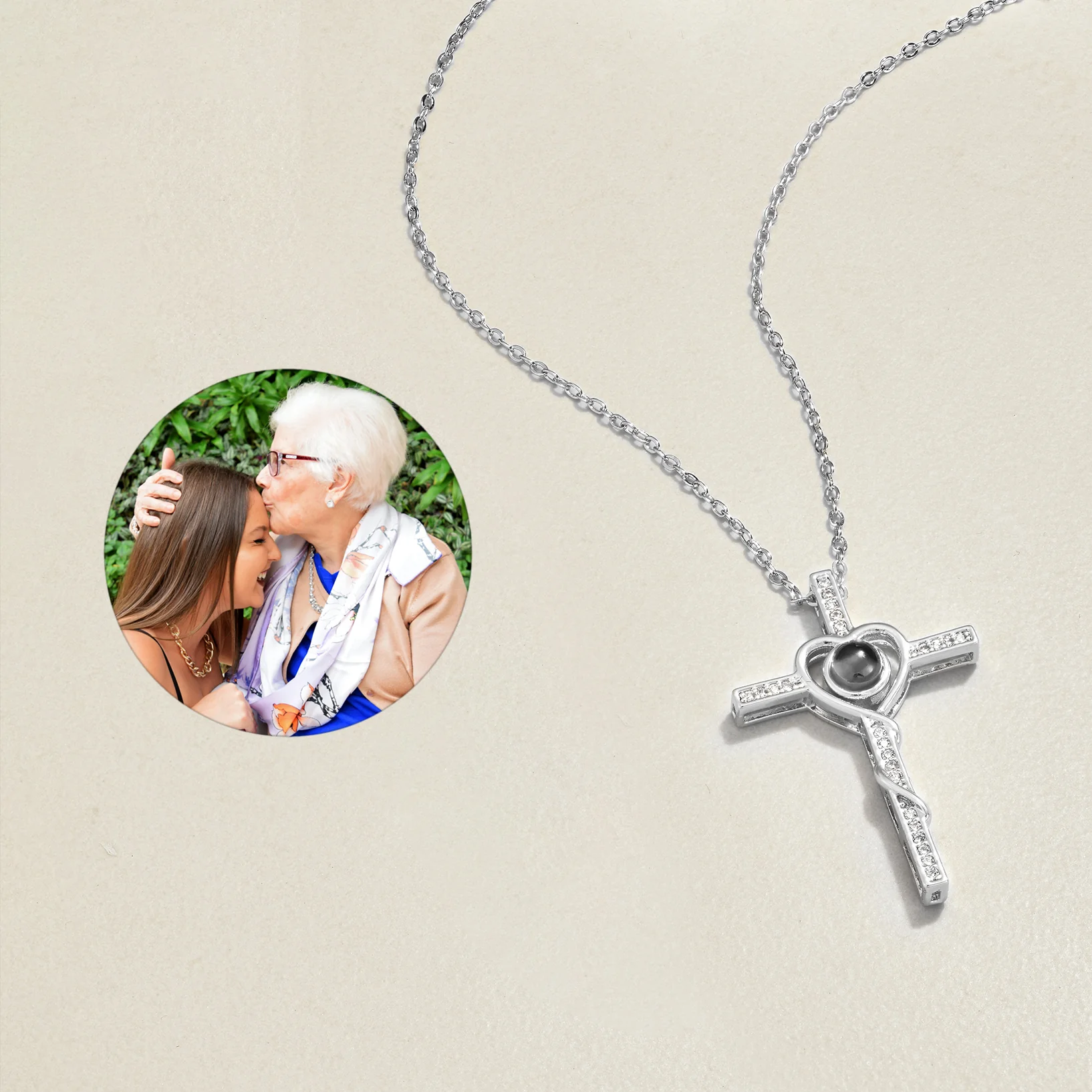 Heart and Cross Photo Necklace - Image 7