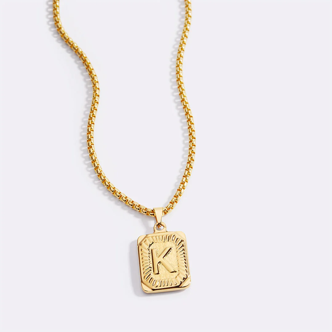 Initial Card Pendant Necklace with Curb Chain - Image 10