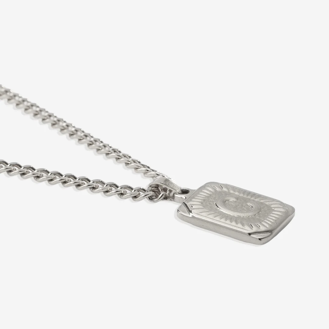 Initial Card Pendant Necklace with Curb Chain - Image 17