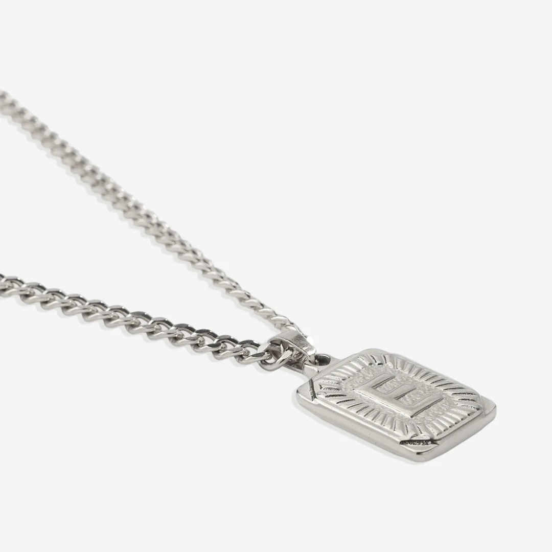 Initial Card Pendant Necklace with Curb Chain - Image 21