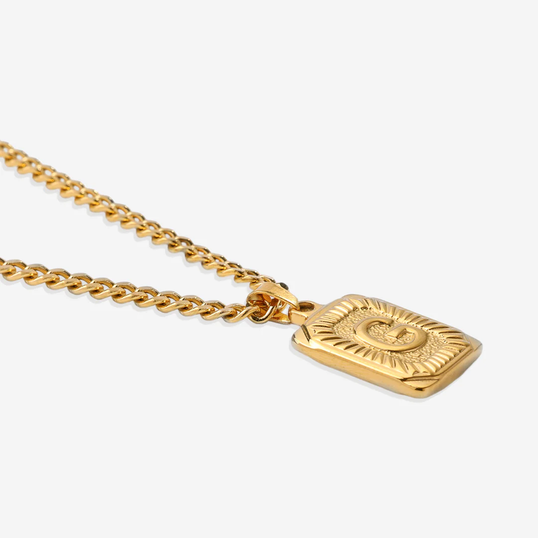 Initial Card Pendant Necklace with Curb Chain - Image 26