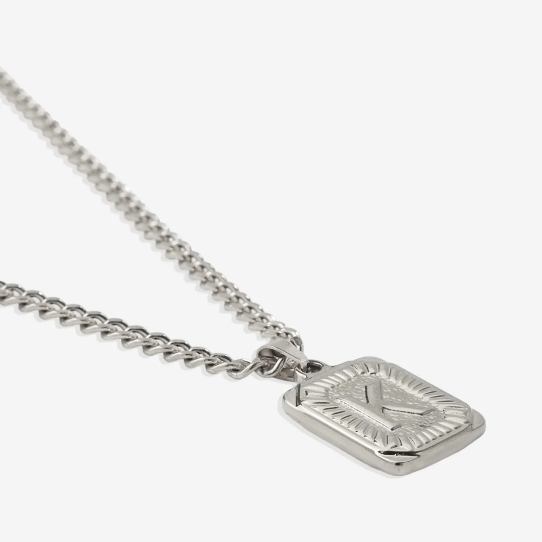 Initial Card Pendant Necklace with Curb Chain - Image 33