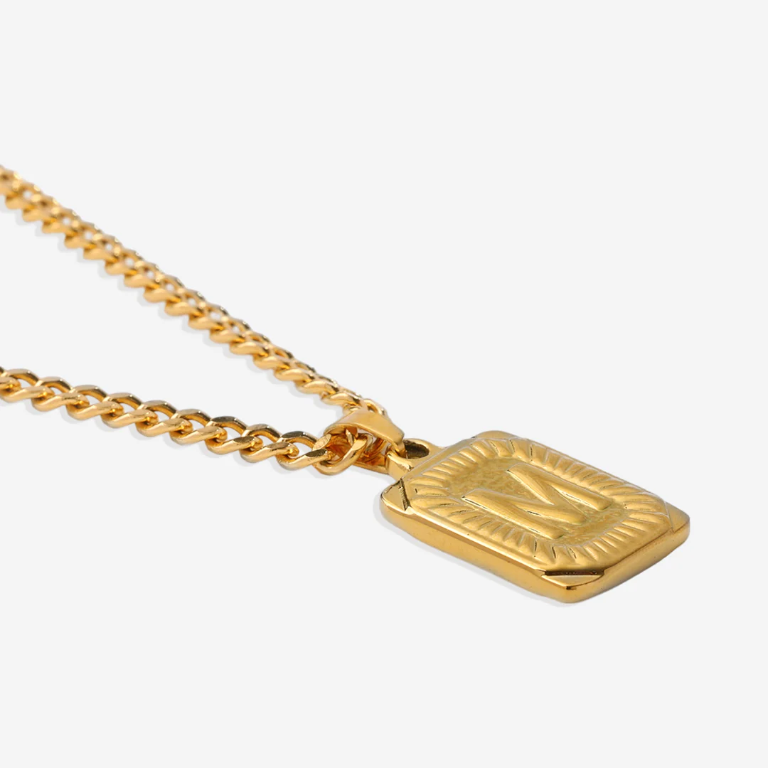 Initial Card Pendant Necklace with Curb Chain - Image 37