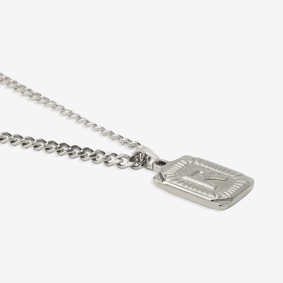 Initial Card Pendant Necklace with Curb Chain - Image 46